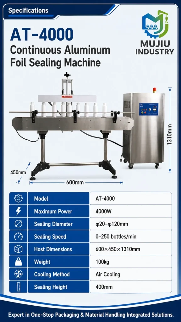 Automatic Continuous Induction Sealing Machine 4000W AT-4000 Aluminum Foil Bottle Sealer for Plastic Glass Jars - Detail image 2