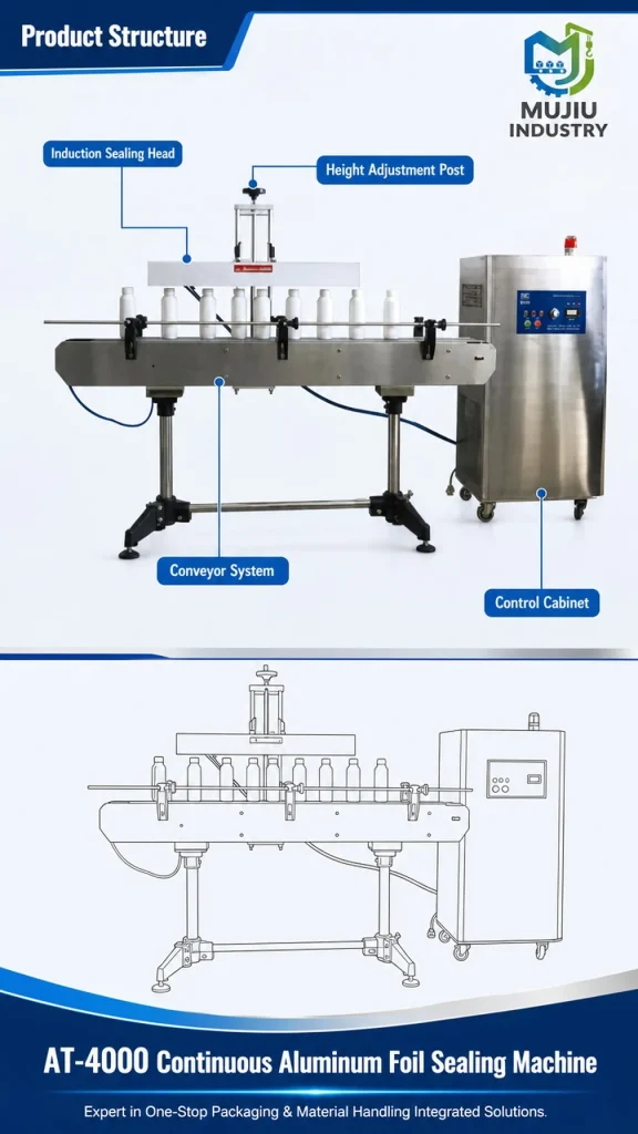 Automatic Continuous Induction Sealing Machine 4000W AT-4000 Aluminum Foil Bottle Sealer for Plastic Glass Jars - Detail image 3