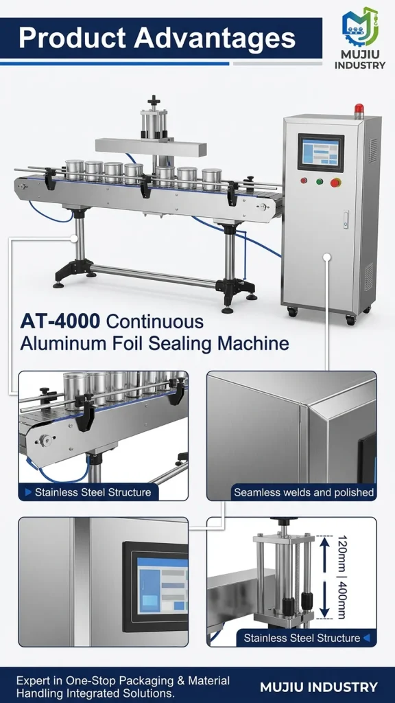 Automatic Continuous Induction Sealing Machine 4000W AT-4000 Aluminum Foil Bottle Sealer for Plastic Glass Jars - Detail image 5