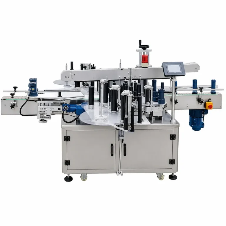 Expert MUJIU AT-TB-SM Fully Automatic Double-Sided Adhesive Sticker Labeling Machine for Flat Round Square Bottles - Main image 1