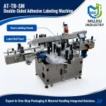 Expert MUJIU AT-TB-SM Fully Automatic Double-Sided Adhesive Sticker Labeling Machine for Flat Round Square Bottles - Main image 3