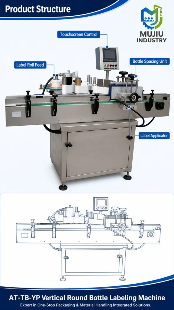 MUJIU AT-TB-YP High-Speed Fully Automatic Vertical Round Bottle Adhesive Sticker Labeling Machine for Jars and Cans - Detail image 3