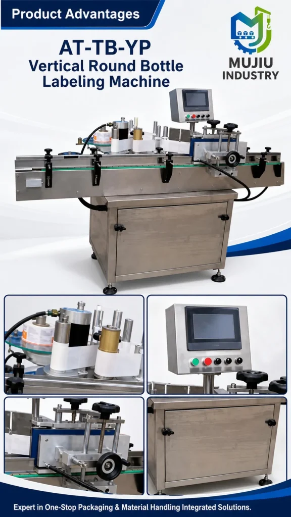 MUJIU AT-TB-YP High-Speed Fully Automatic Vertical Round Bottle Adhesive Sticker Labeling Machine for Jars and Cans - Detail image 5