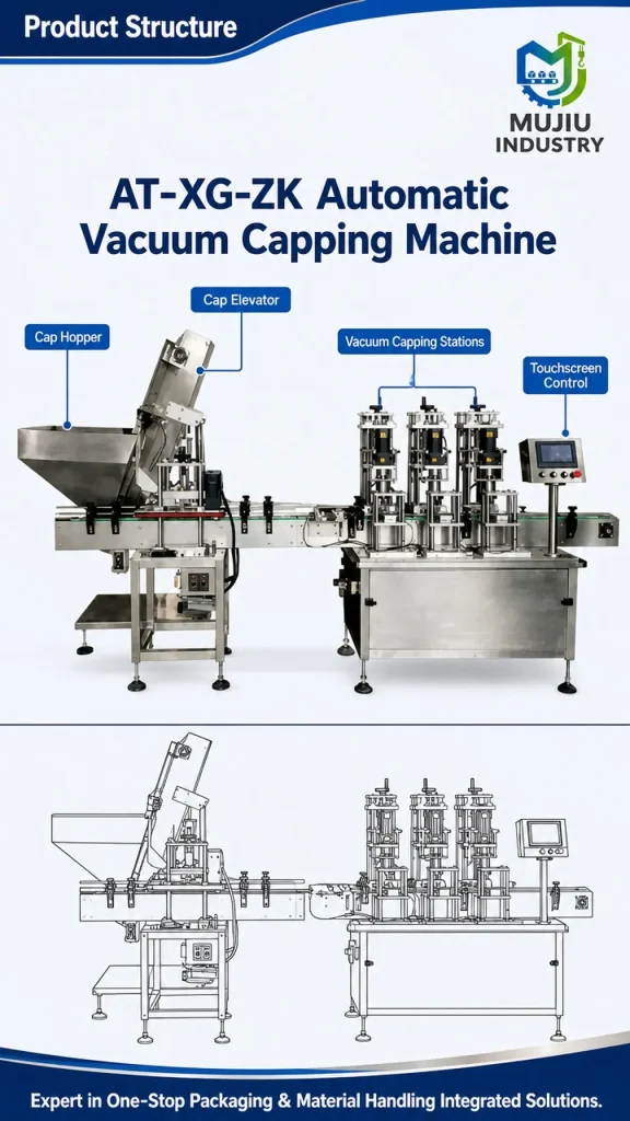 Fully Automatic Vacuum Twist-off Capping Machine 3600BPH 3-Head AT-XG-ZK Linear High Speed for Glass Jars - Detail image 3