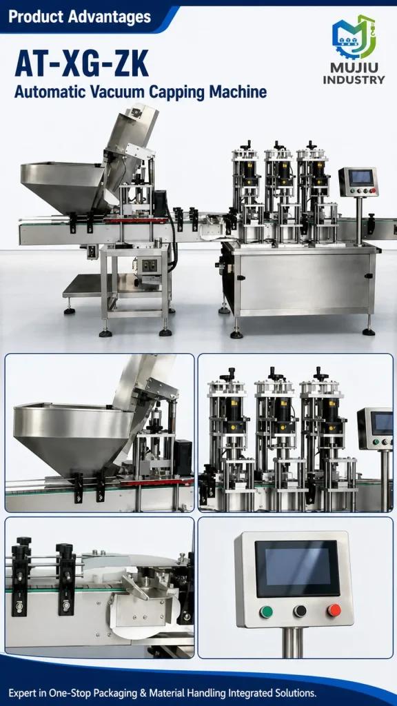 Fully Automatic Vacuum Twist-off Capping Machine 3600BPH 3-Head AT-XG-ZK Linear High Speed for Glass Jars - Detail image 5