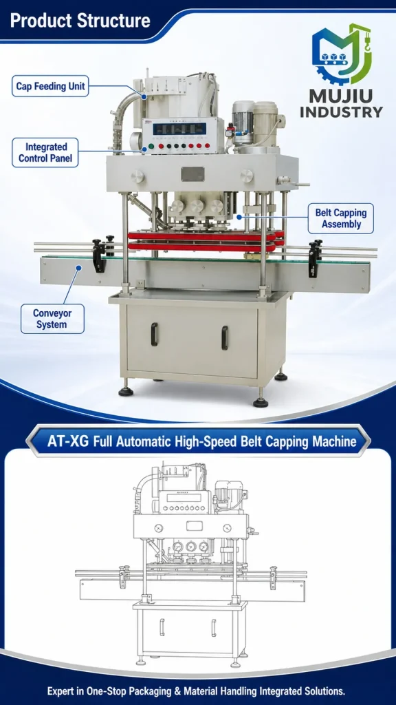 Fully Automatic High-Speed Belt Capping Machine 5400BPH Linear Type AT-XG Continuous Capper for Round Jars - Detail image 3