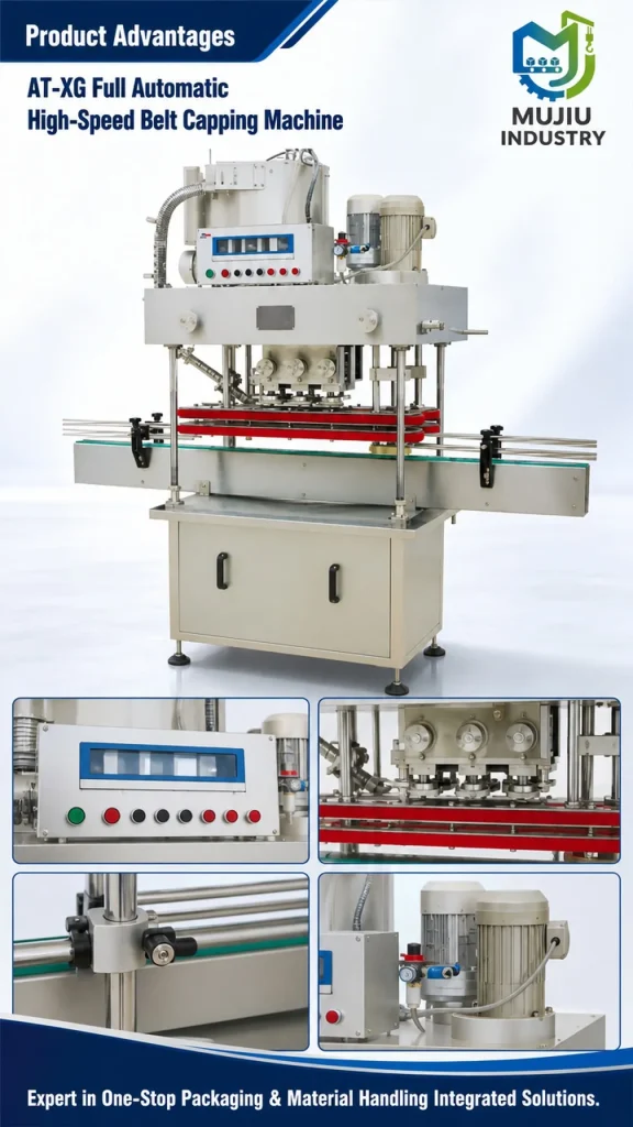 Fully Automatic High-Speed Belt Capping Machine 5400BPH Linear Type AT-XG Continuous Capper for Round Jars - Detail image 5