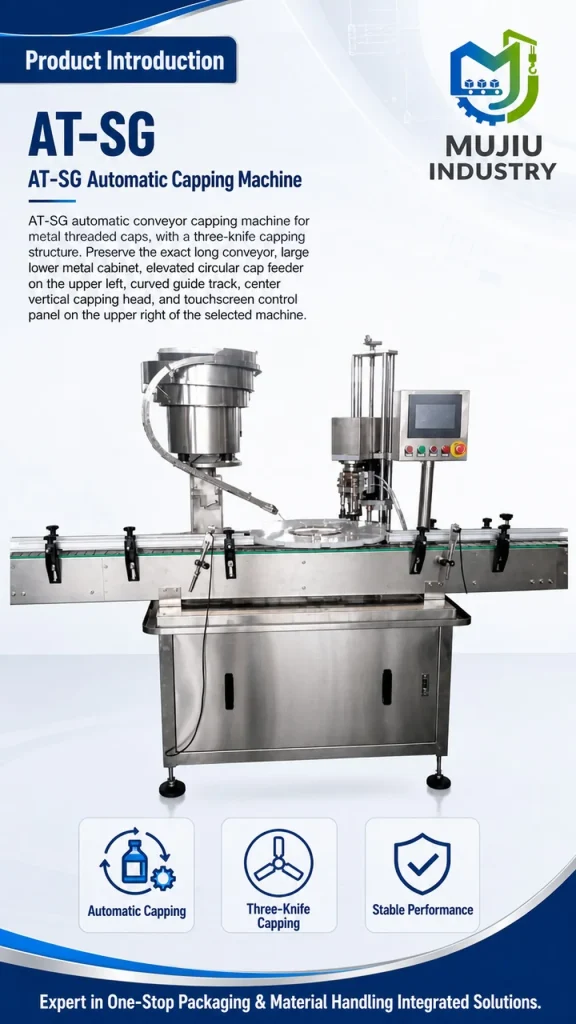 Automatic 1-Head Three-Knife Capping Machine 60BPM AT-SG Industrial Bottle Capper for Metal Caps - Detail image 1