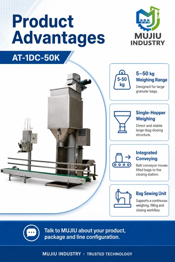 Automatic 5-50kg Granular Weighing and Filling Packaging Line AT-1DC-50K Integrated Bagging Machine for Grains Seeds Beans - Detail image 5