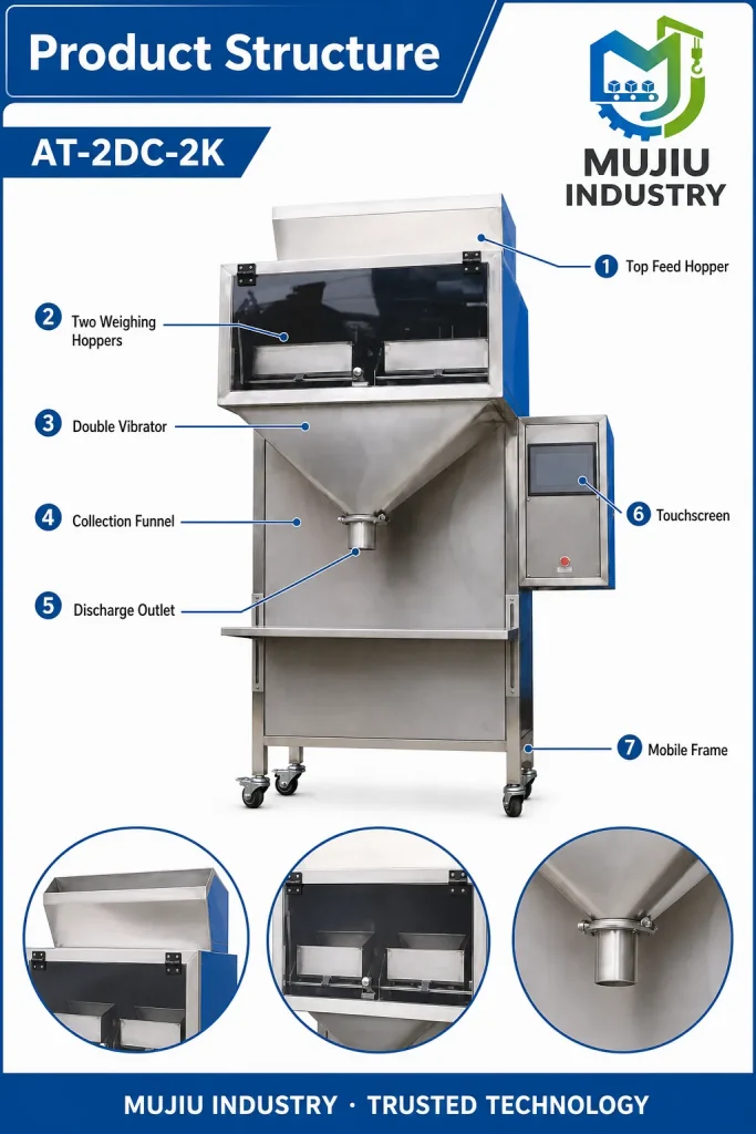 Semi-Automatic 2kg Granule Weighing Machine AT-2DC-2K Double Hopper Granular Filler for Grains Seeds Beans - Detail image 3