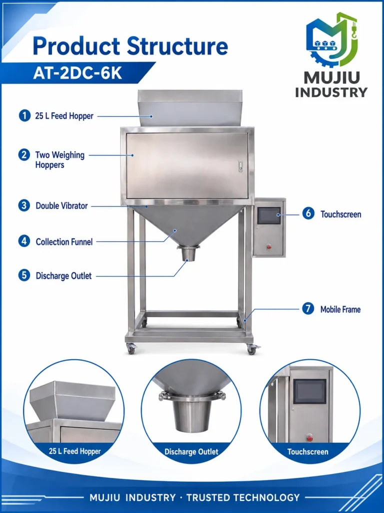 Semi-Automatic 6kg Granular Weighing Machine AT-2DC-6K Large Volume 25L Pouch Filler for Grains Seeds Beans - Detail image 3