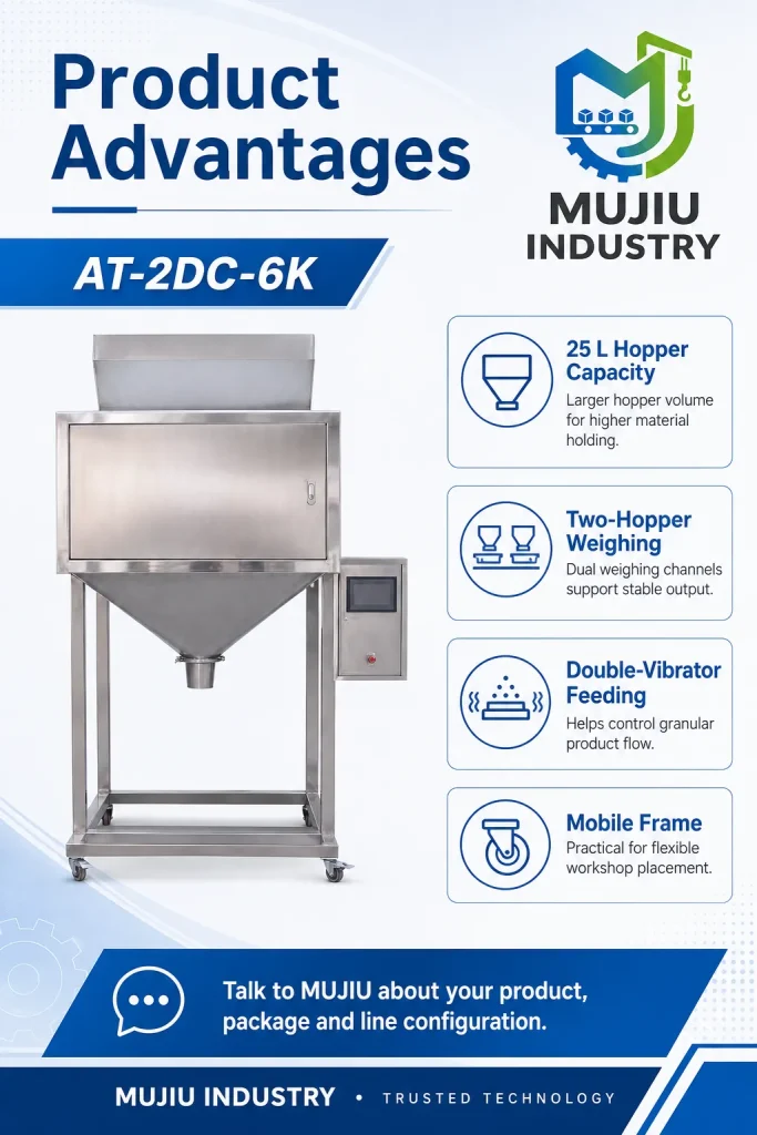 Semi-Automatic 6kg Granular Weighing Machine AT-2DC-6K Large Volume 25L Pouch Filler for Grains Seeds Beans - Detail image 5