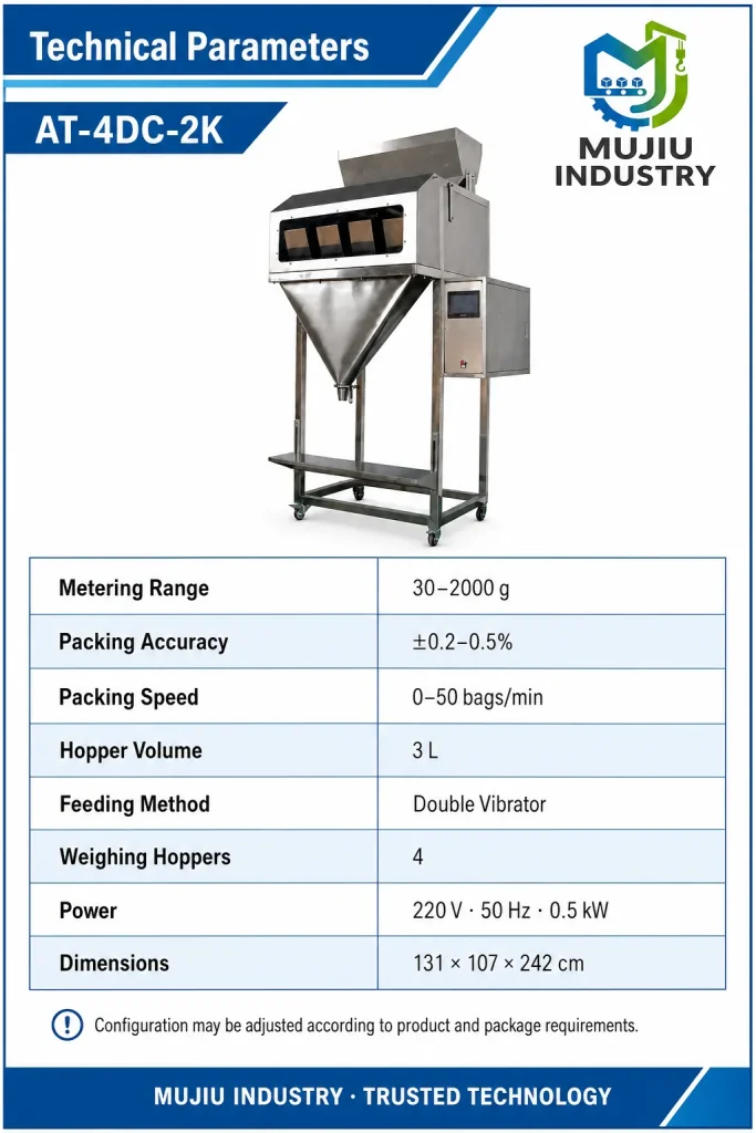 High Speed 50BPM Semi-Automatic 2kg Four-Hopper Granule Weighing Machine AT-4DC-2K for Seeds Grains Beans - Detail image 2