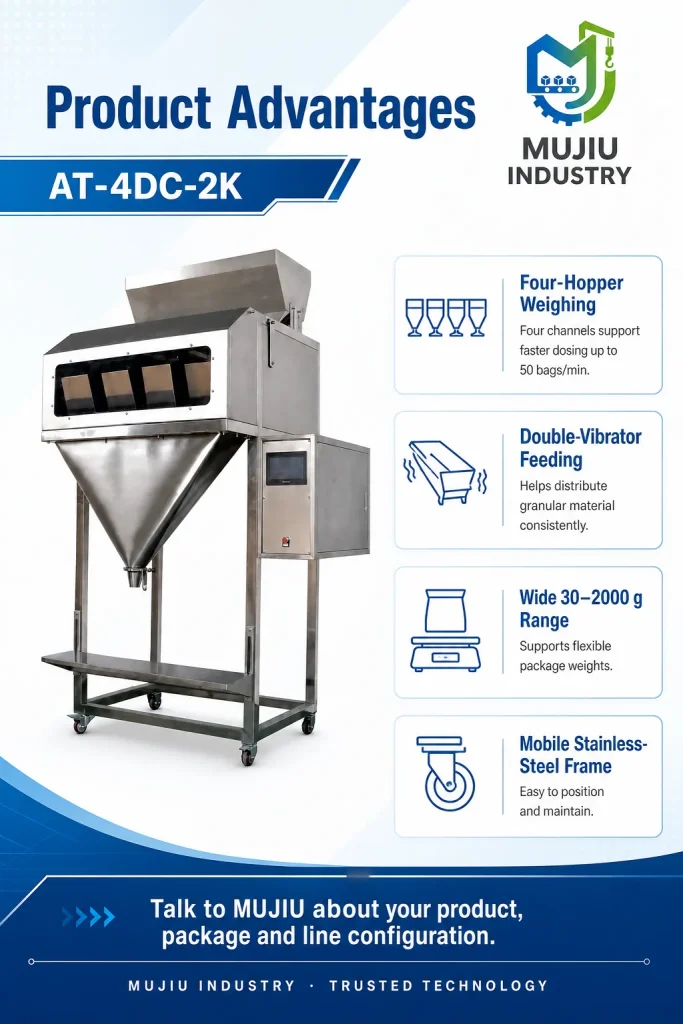 High Speed 50BPM Semi-Automatic 2kg Four-Hopper Granule Weighing Machine AT-4DC-2K for Seeds Grains Beans - Detail image 5