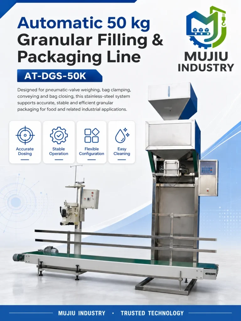 Automatic 5-50kg Granular Weighing and Filling Packaging Line AT-DGS-50K with Belt Conveyor and Bag Sewing Unit for Grains Seeds - Detail image 1
