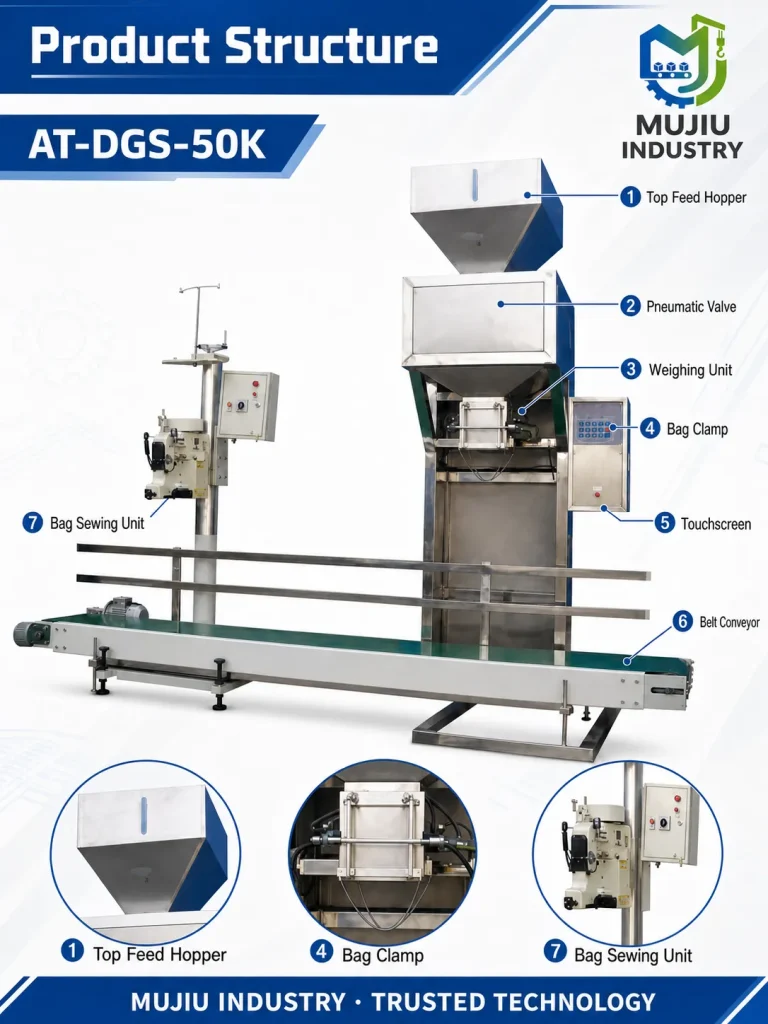 Automatic 5-50kg Granular Weighing and Filling Packaging Line AT-DGS-50K with Belt Conveyor and Bag Sewing Unit for Grains Seeds - Detail image 3