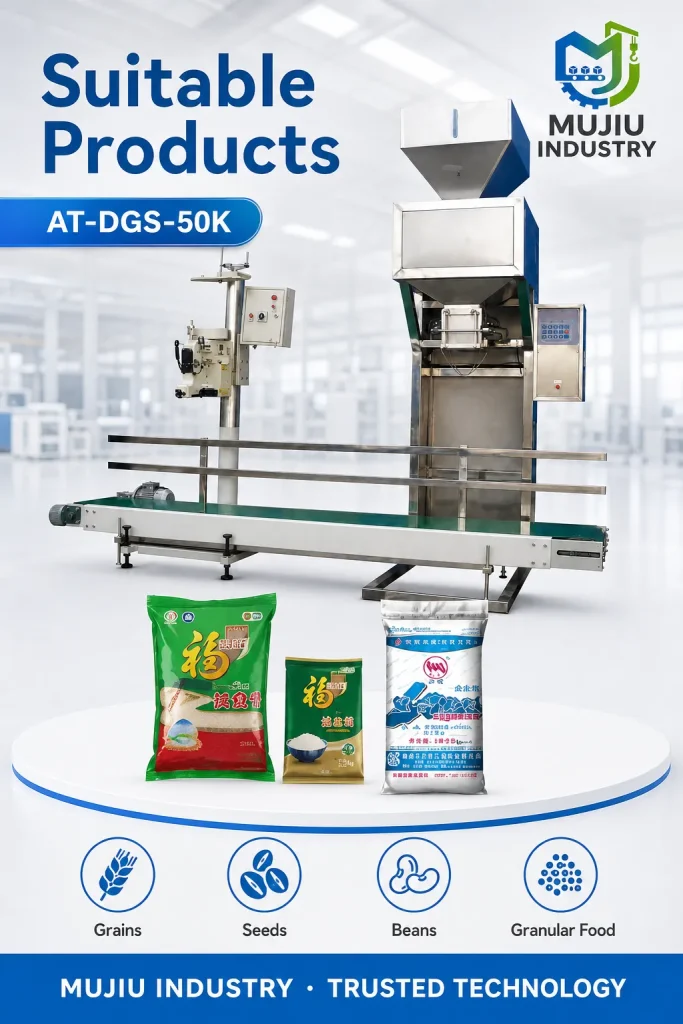 Automatic 5-50kg Granular Weighing and Filling Packaging Line AT-DGS-50K with Belt Conveyor and Bag Sewing Unit for Grains Seeds - Detail image 4