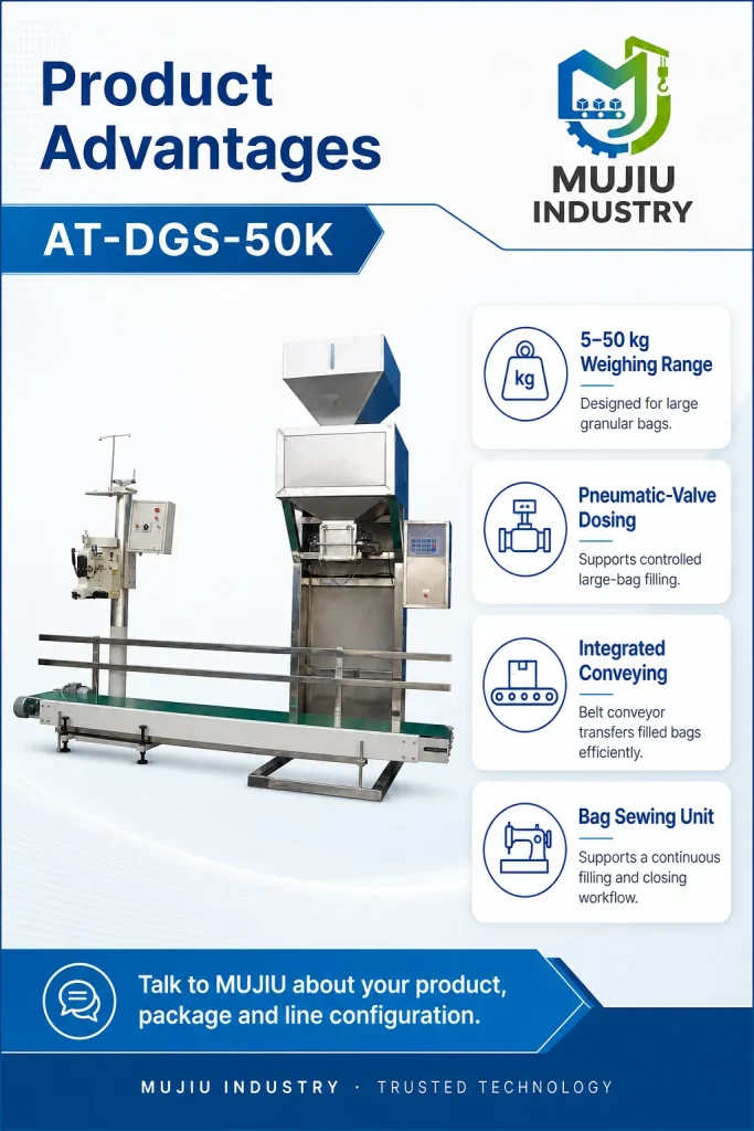Automatic 5-50kg Granular Weighing and Filling Packaging Line AT-DGS-50K with Belt Conveyor and Bag Sewing Unit for Grains Seeds - Detail image 5
