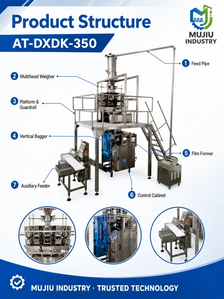 MUJIU High Speed Automatic 100-500g Multihead Weigher Vertical Granule Packaging Machine AT-DXDK-350 for Seeds Grains - Detail image 3