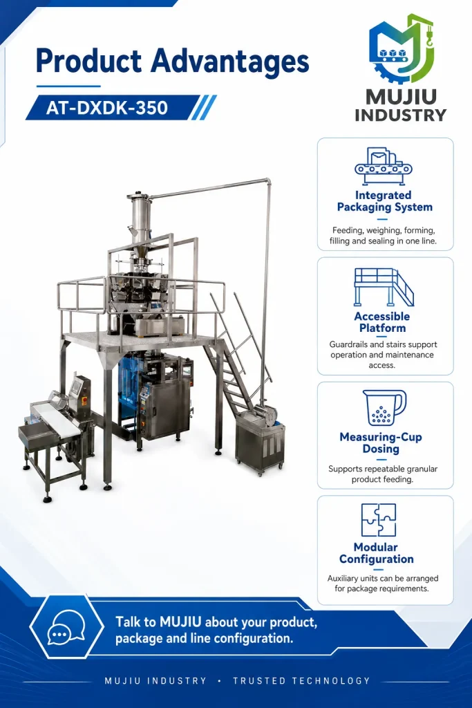 MUJIU High Speed Automatic 100-500g Multihead Weigher Vertical Granule Packaging Machine AT-DXDK-350 for Seeds Grains - Detail image 5