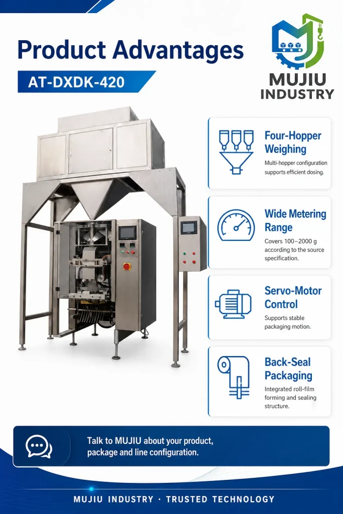 Automatic 2kg Four-Hopper Granule Packaging Machine AT-DXDK-420 VFFS Roll Film Bagging Machine for Rice Seedsxq - Detail image 5
