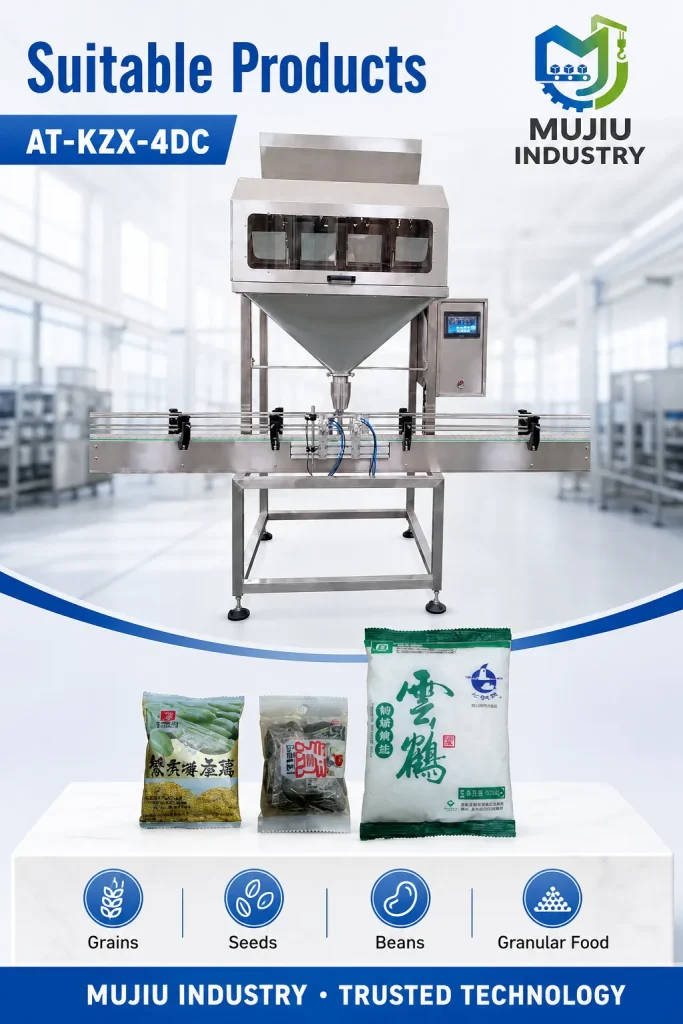 MUJIU High Accuracy 1g Four-Head Automatic Inline Granular Filling Machine AT-KZX-4DC for Commodity Seeds Beans Bottles - Detail image 4
