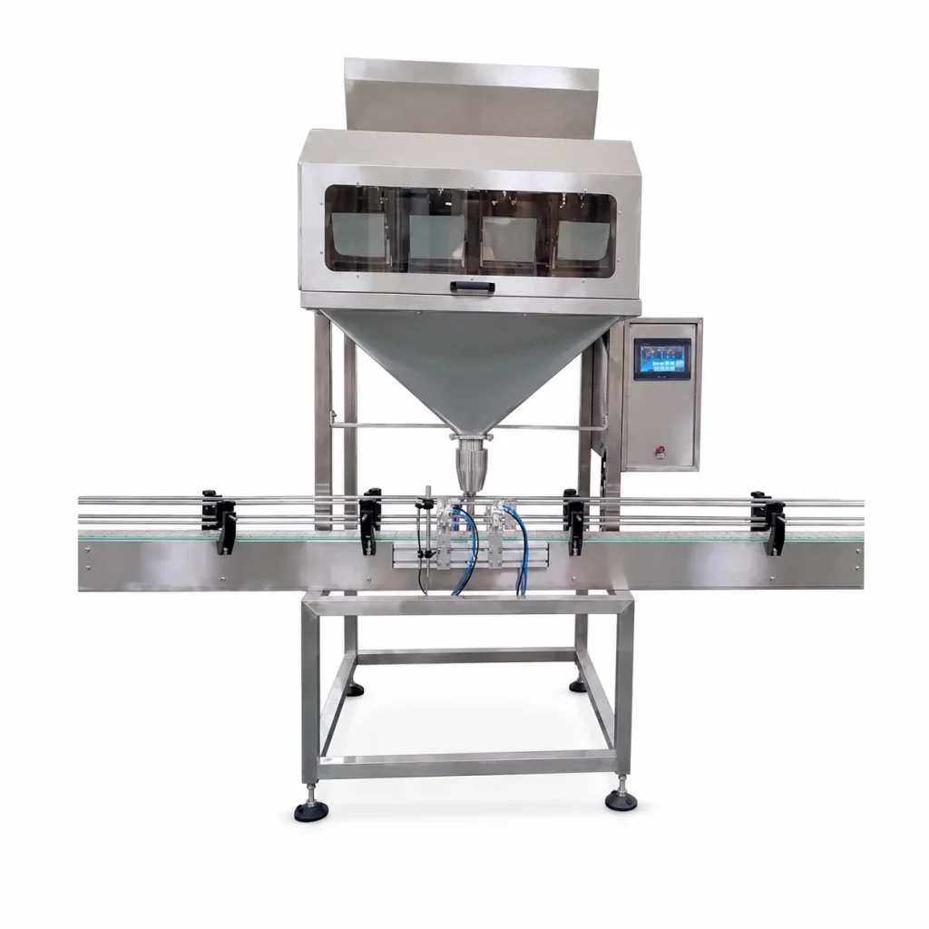 MUJIU High Accuracy 1g Four-Head Automatic Inline Granular Filling Machine AT-KZX-4DC for Commodity Seeds Beans Bottles - Main image 1
