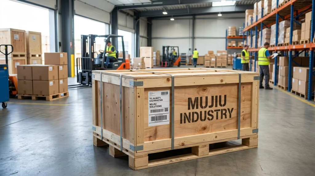 Closed MUJIU wooden shipping case for Kazakhstan