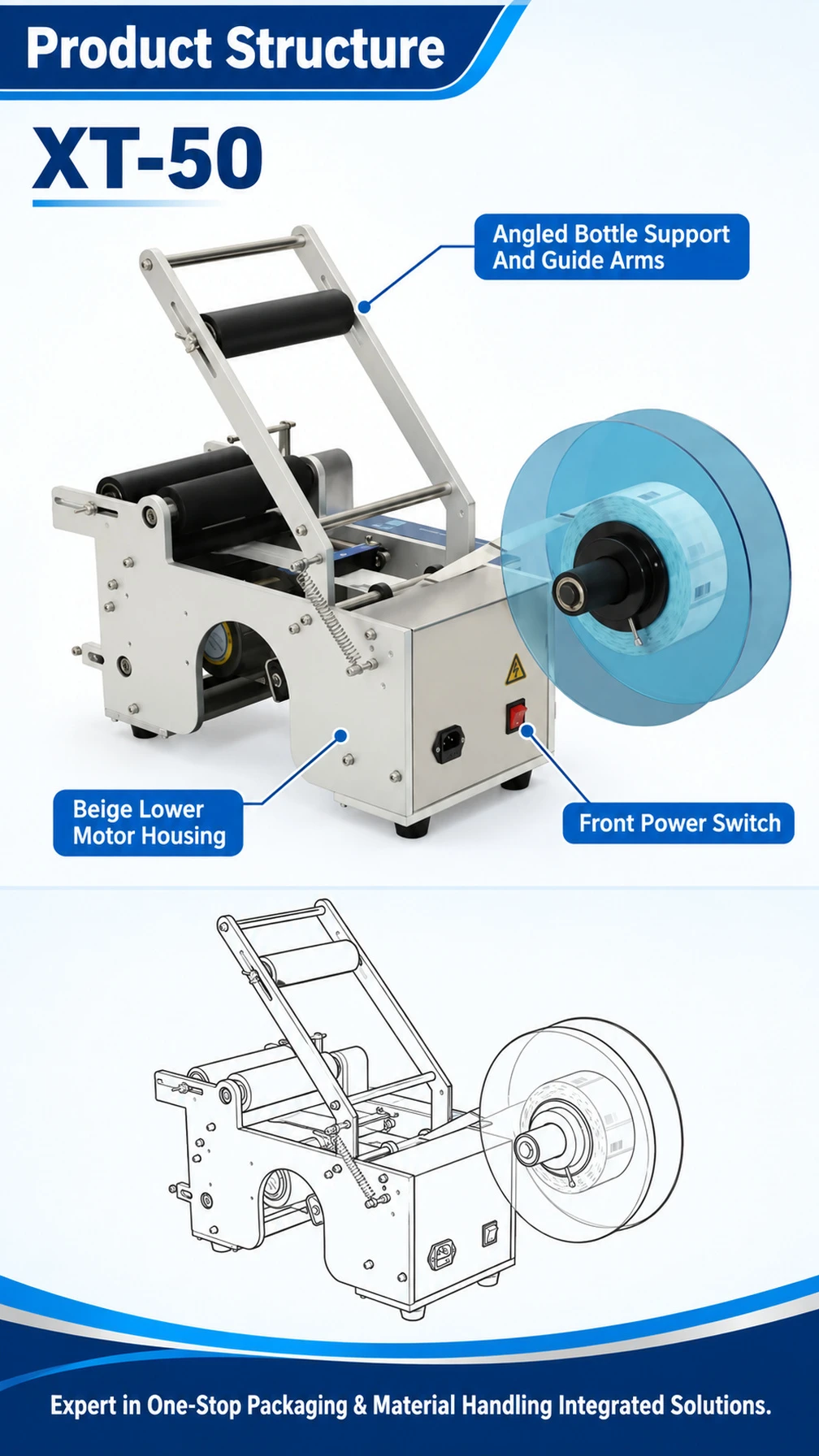 XT-50 Semi-Automatic Round Bottle Labeling Machine - Detail image 3